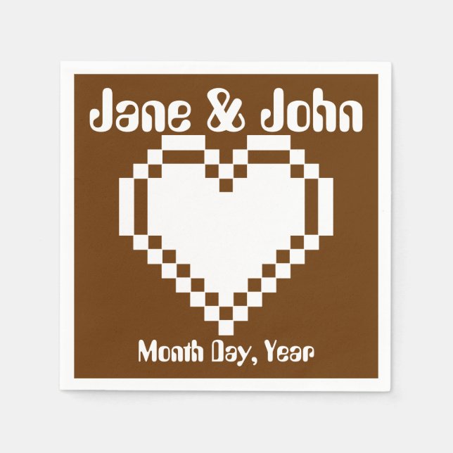 Our 8-Bit Hearts in Chocolate Napkins (Front)