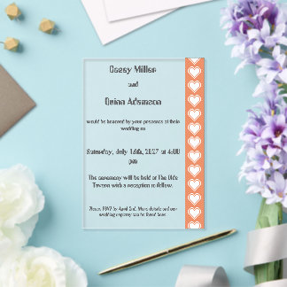 Our 8-Bit Hearts in Coral Acrylic Wedding  Invitations