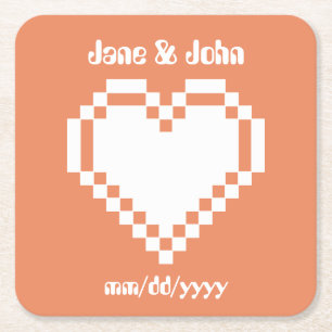 Our 8-Bit Hearts in Coral Paper Coaster