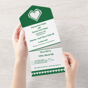 Our 8-bit Hearts in Green All In One Invitation
