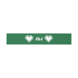 Our 8-Bit Hearts in Green Invitation Belly Band