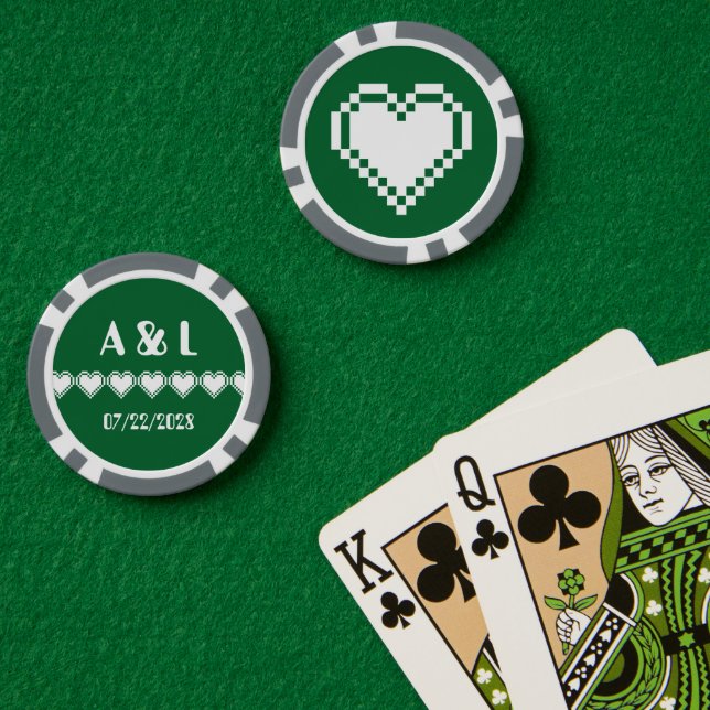 Our 8-Bit Hearts in Green Poker Chips (Poker Table (Double))