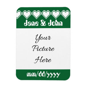 Our 8-Bit Hearts in Green Save-the-Date Magnet