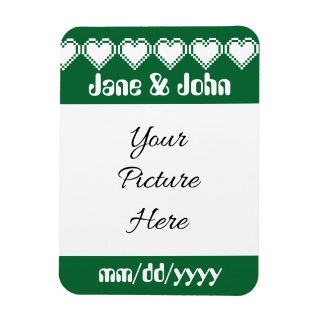 Our 8-Bit Hearts in Green Save-the-Date Magnet (Vertical)
