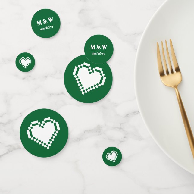 Our 8-Bit Hearts in Green Table Confetti (Group)