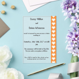 Our 8-Bit Hearts in Orange Acrylic Wedding  Invitations