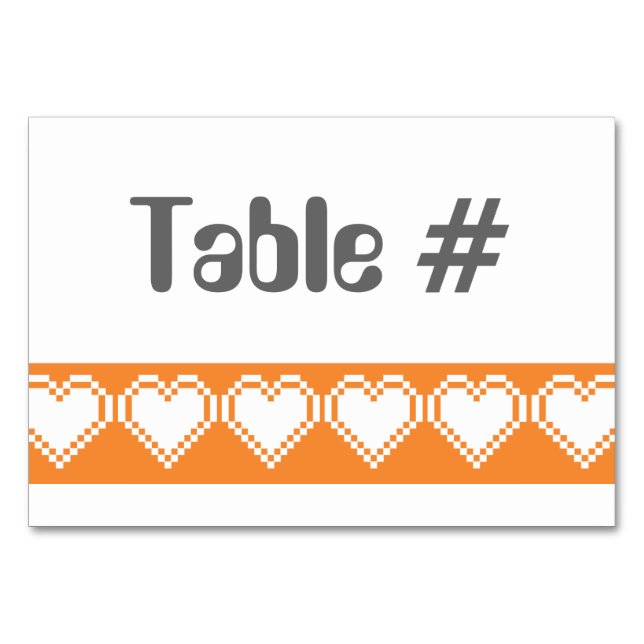 Our 8-Bit Hearts in Orange Table Card (Front)