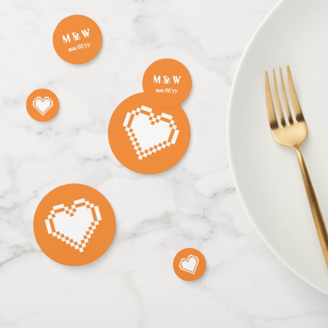 Our 8-Bit Hearts in Orange Table Confetti (Group)