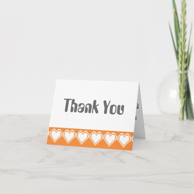 Our 8-Bit Hearts in Orange Thank You Card (Front)
