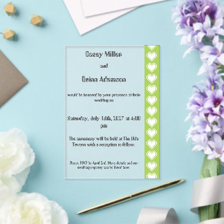 Our 8-Bit Hearts in Peridot Acrylic Wedding Invitations