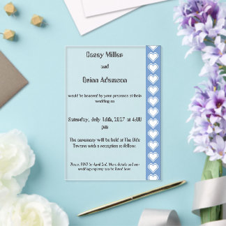 Our 8-Bit Hearts in Periwinkle Acrylic Wedding Invitations