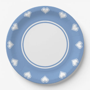 Our 8-Bit Hearts in Periwinkle Paper Plate