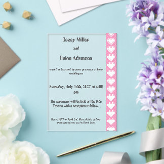 Our 8-Bit Hearts in Petal Pink Acrylic Wedding Invitations