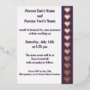 Our 8-Bit Hearts in Purple Foil Invitation
