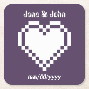 Our 8-Bit Hearts in Purple Paper Coaster