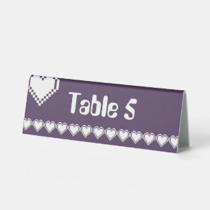 Our 8-Bit Hearts in Purple Table Tent Sign