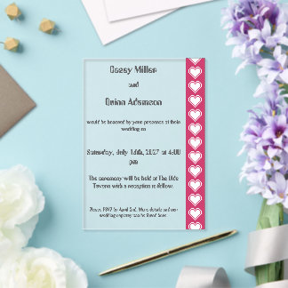 Our 8-Bit Hearts in Raspberry Acrylic Wedding Invitations