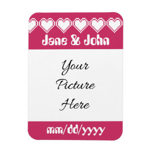 Our 8-Bit Hearts in Raspberry Save-the-Date Magnet