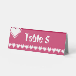 Our 8-Bit Hearts in Raspberry Table Tent Sign