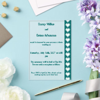 Our 8-Bit Hearts in Teal Acrylic Wedding Invitations