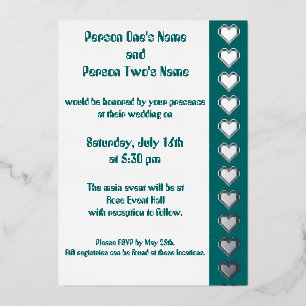 Our 8-Bit Hearts in Teal Foil Invitation