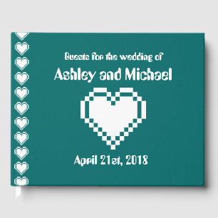 Our 8-Bit Hearts in Teal Guest Book