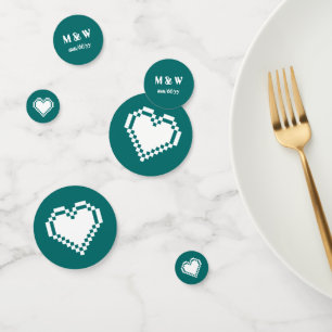 Our 8-Bit Hearts in Teal Table Confetti