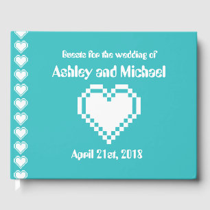 Our 8-Bit Hearts in Turquoise Guest Book