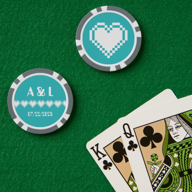 Our 8-Bit Hearts in Turquoise Poker Chips (Poker Table (Double))