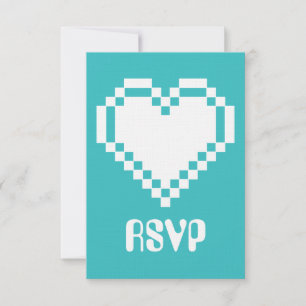 Our 8-Bit Hearts in Turquoise RSVP Card