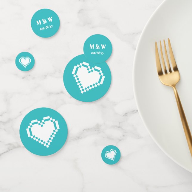 Our 8-Bit Hearts in Turquoise Table Confetti (Group)