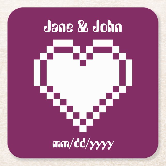 Our 8-Bit Hearts in Wine Paper Coaster (Front)