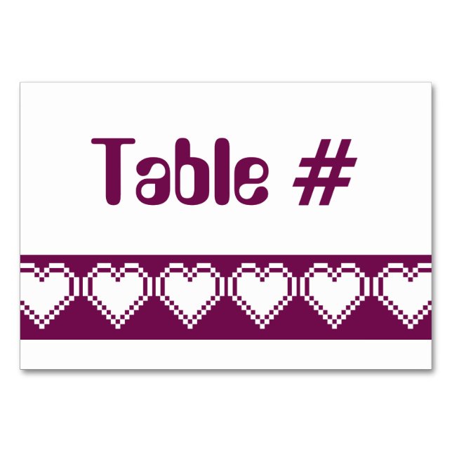 Our 8-Bit Hearts in Wine Table Card (Front)
