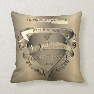 "Our 8th Bronze Wedding Anniversary"+Photo+Heart Cushion