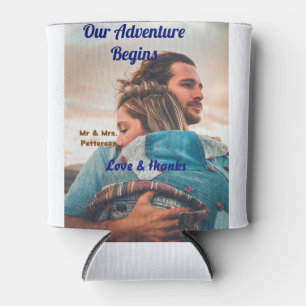 Our adventure begins add couple photo love &thanks can cooler