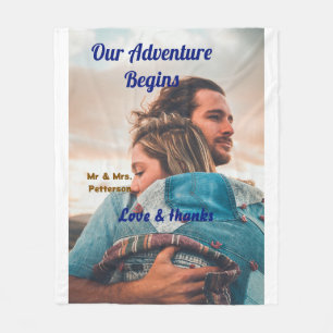 Our adventure begins add couple photo love &thanks fleece blanket
