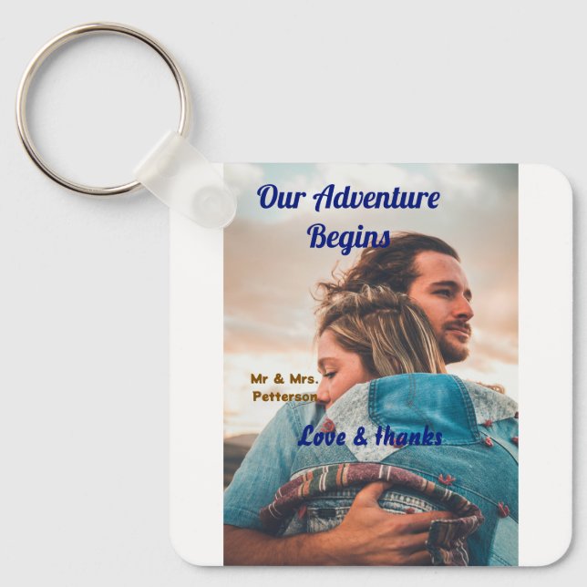 Our adventure begins add couple photo love &thanks key ring (Front)