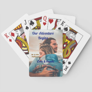 Our adventure begins add couple photo love &thanks playing cards