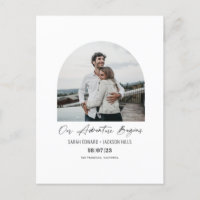 Our adventure begins, Arched photo save the date