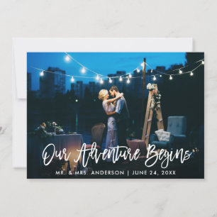 Our Adventure Begins Brush Script Wedding Thank You Card
