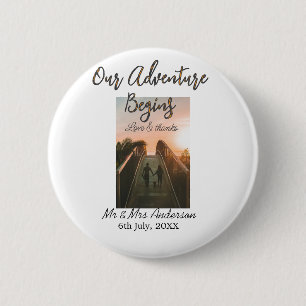 Our Adventure begins couple photo love & thanks 6 Cm Round Badge
