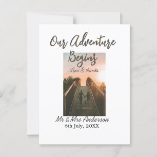 Our Adventure begins couple photo love & thanks  Postcard