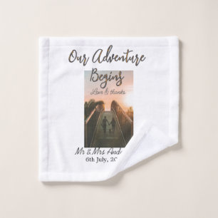 Our Adventure begins couple photo love & thanks Wash Cloth