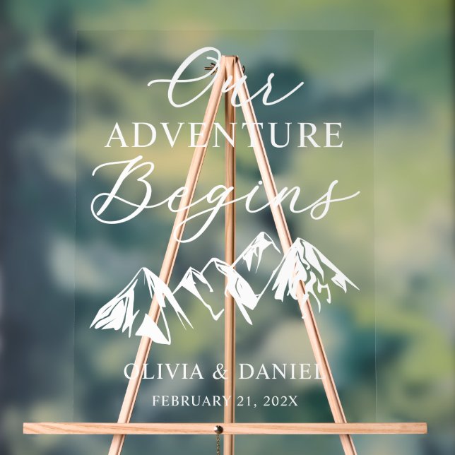 Our Adventure Begins Custom Wedding Acrylic Sign (Neutral)
