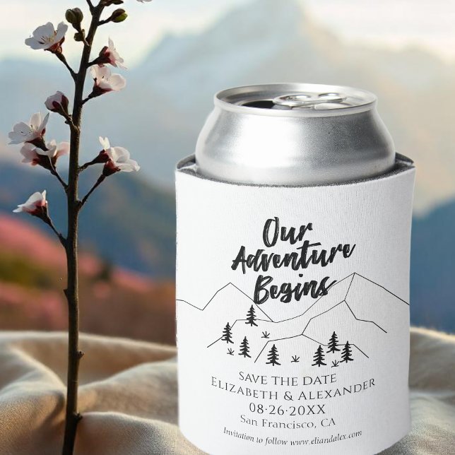 Our Adventure Begins Forest Wedding Save The Date Can Cooler (Creator Uploaded)