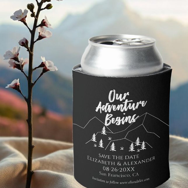 Our Adventure Begins Forest Wedding Save The Date Can Cooler (Creator Uploaded)
