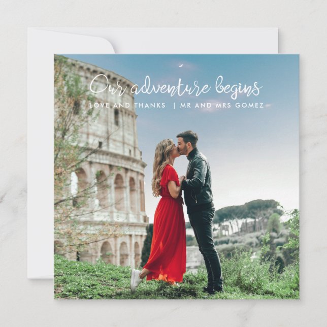 Our Adventure Begins Honeymoon Wedding Thank You (Front)