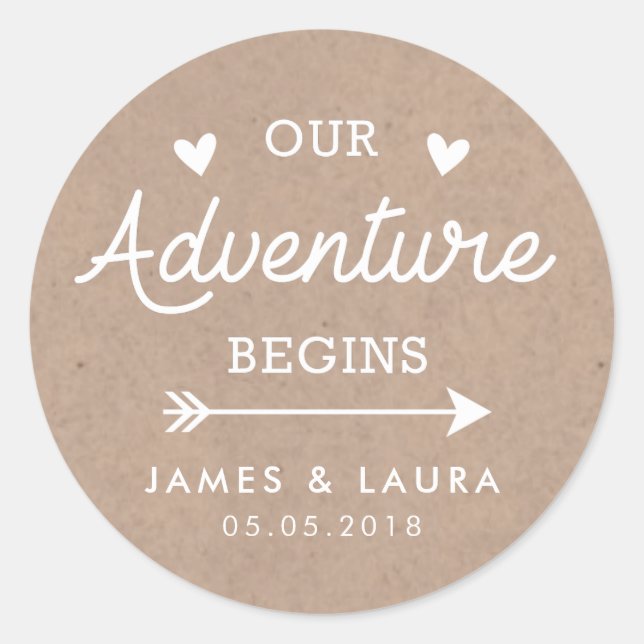 Our adventure begins kraft paper wedding sticker (Front)