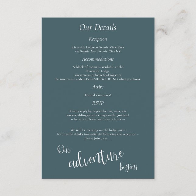 Our adventure begins lake in the mountains details enclosure card (Front)