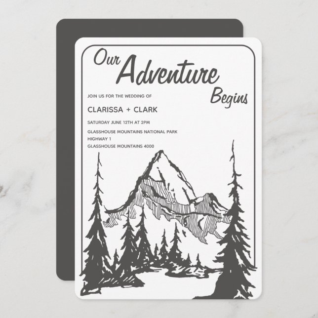 Our Adventure Begins Mountain Minimalist Wedding Invitation (Front/Back)